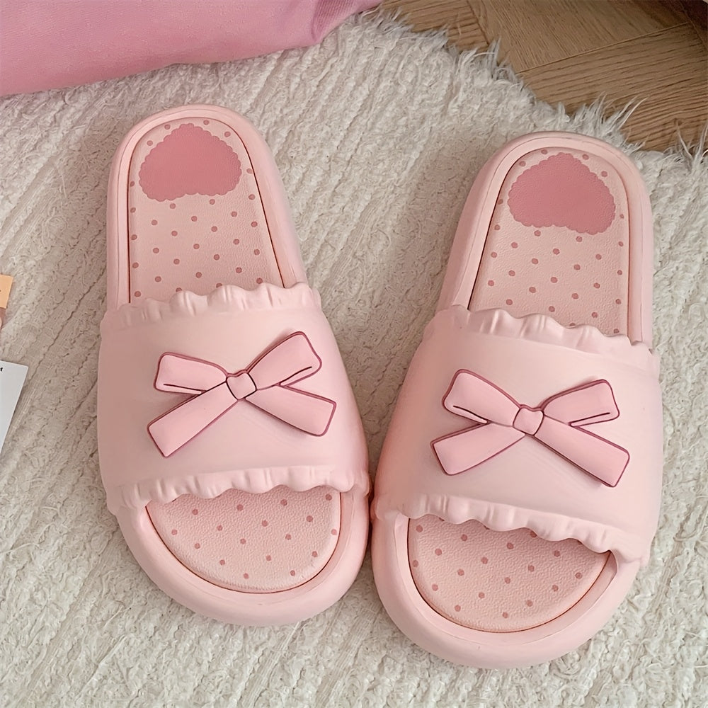 Thin Strap Fairy-Style Bowknot Slide Sandals with Thick Soles, Versatile for Summer, Popular for Home And Outdoor Wear for Women.